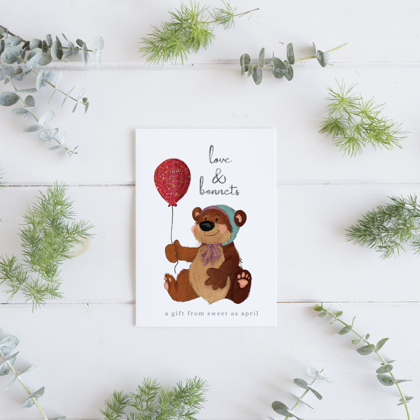 Love & Bonnets SAA Card : Balloon Bear Digital Download