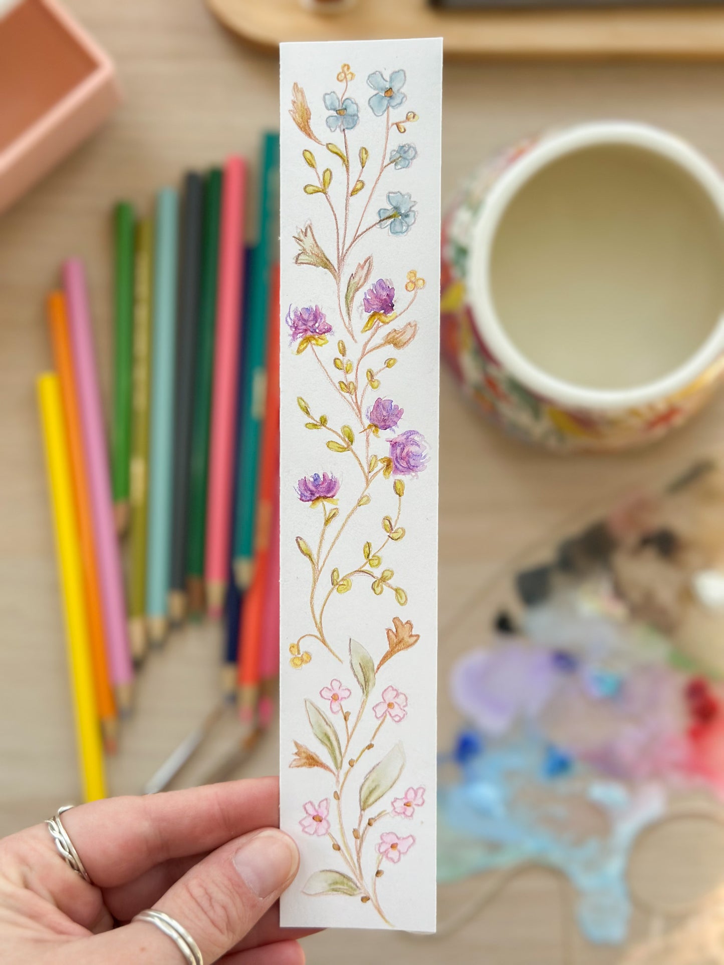 Pressed Petals – Original Art Hand-Painted Floral Bookmark