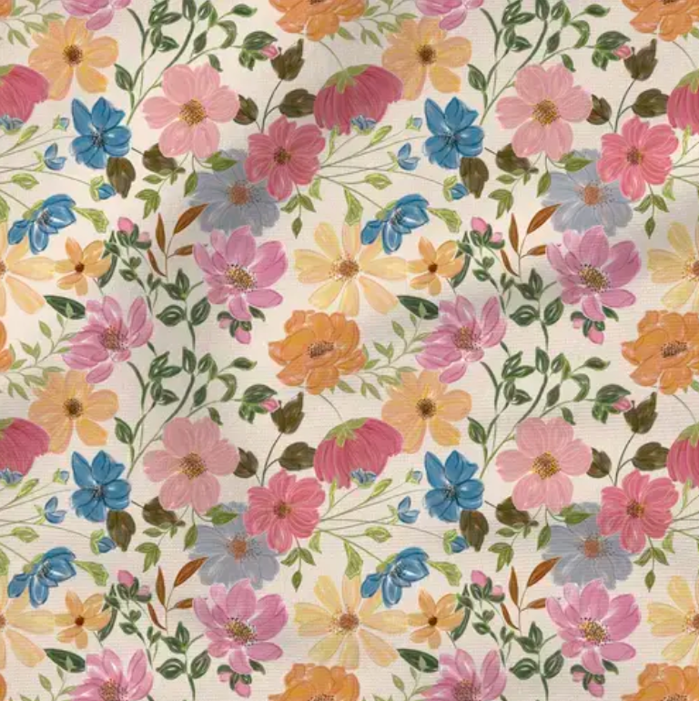 Jackie Floral (Cream) - Fabric by the yard starting at