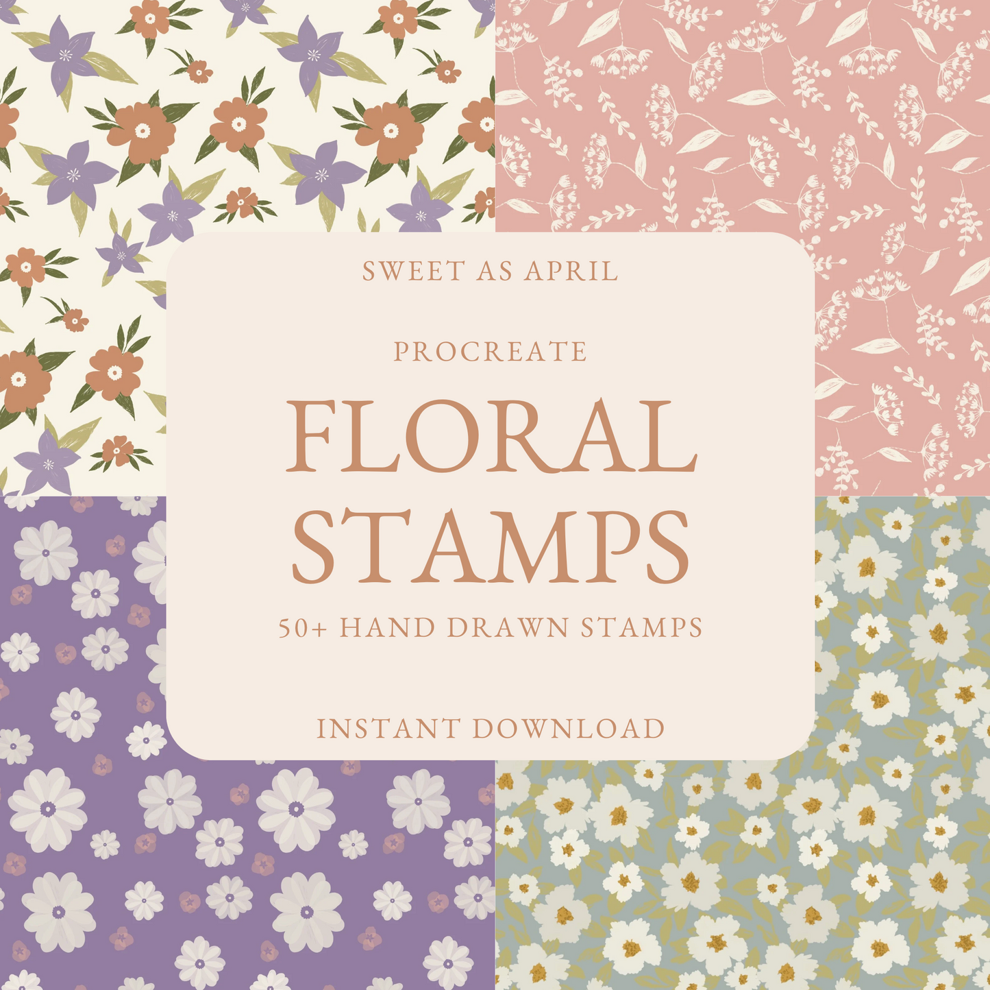 Procreate Floral Stamps : 50+ Hand Drawn Florals