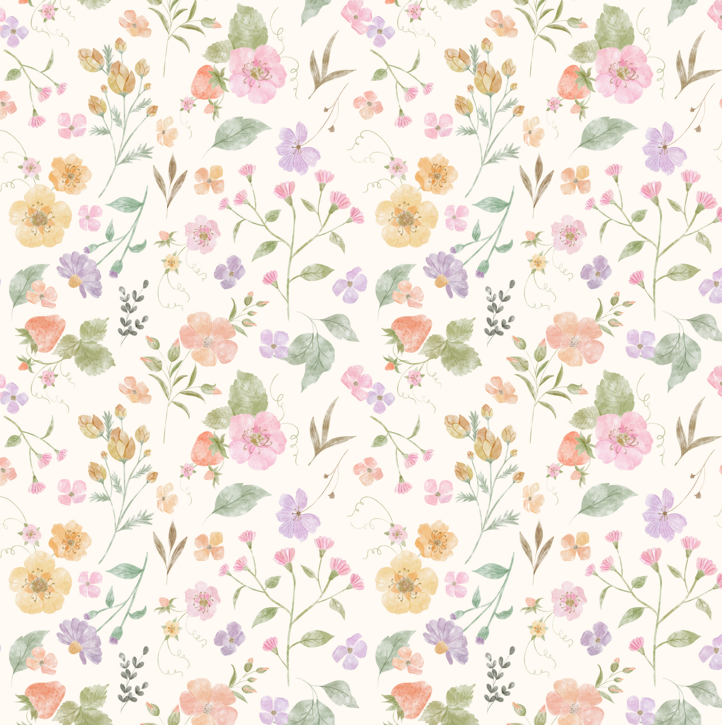 Tiny Blooms : Strawberry Garden - Fabric by the yard starting at