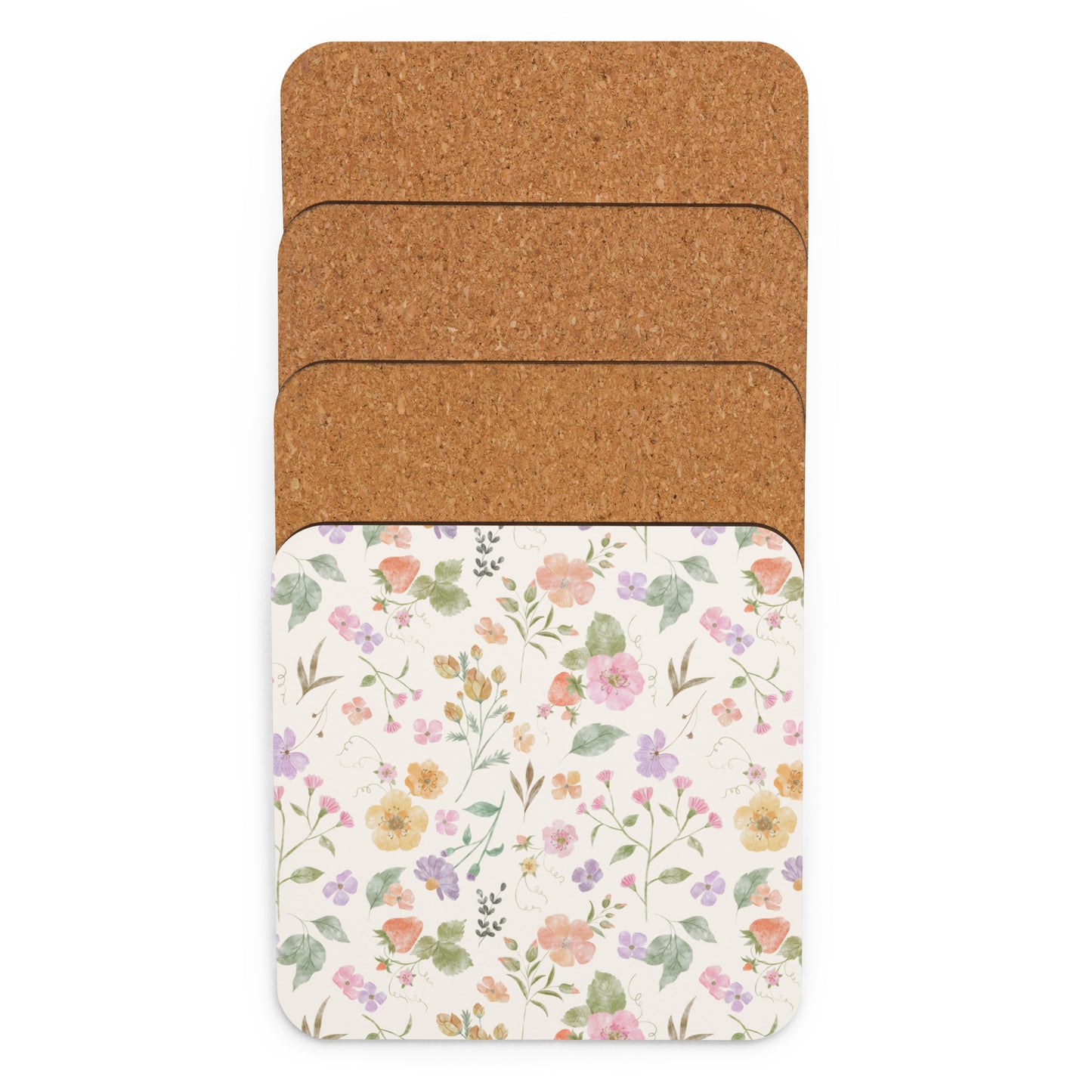 Tiny Blooms : Strawberry Garden : Cork-back Coaster