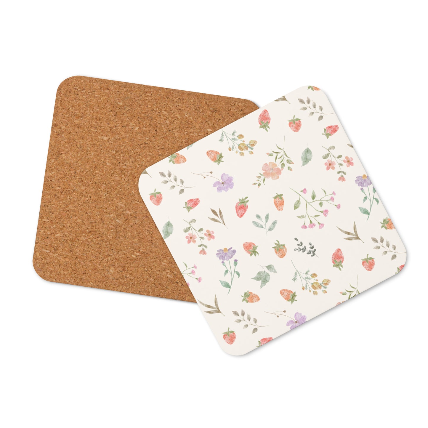 Tiny Blooms : Strawberries : Stainless Steel Tumbler : Cork-back Coaster