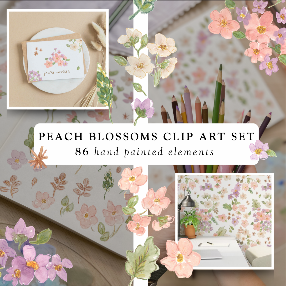 Hand-Painted Peach Blossoms Clip Art | Sweet As April