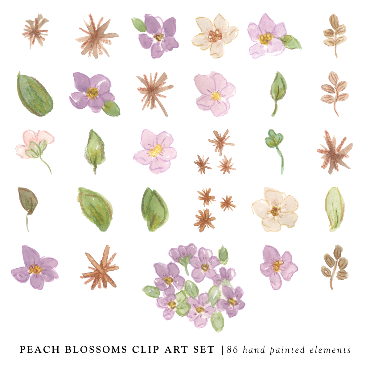 Hand-Painted Peach Blossoms Clip Art | Sweet As April