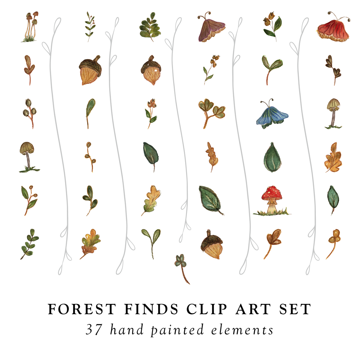 Hand-Painted Forest Finds Clip Art | Sweet As April