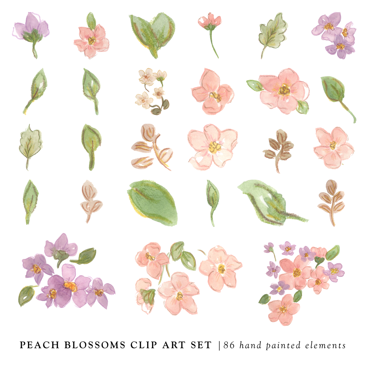 Hand-Painted Peach Blossoms Clip Art | Sweet As April