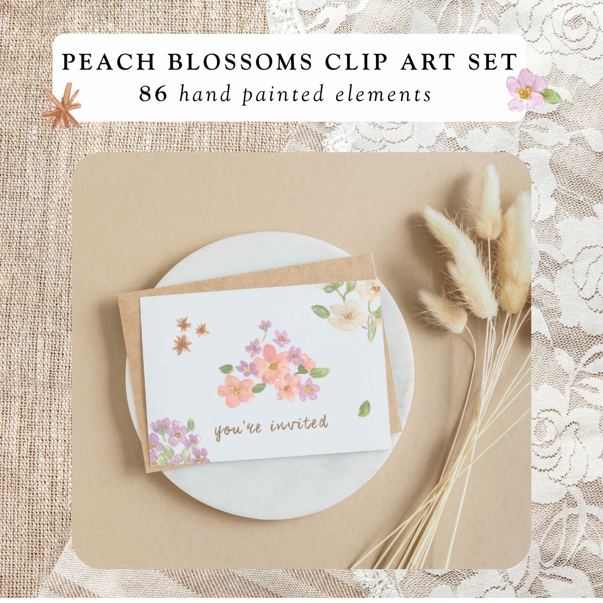 Hand-Painted Peach Blossoms Clip Art | Sweet As April