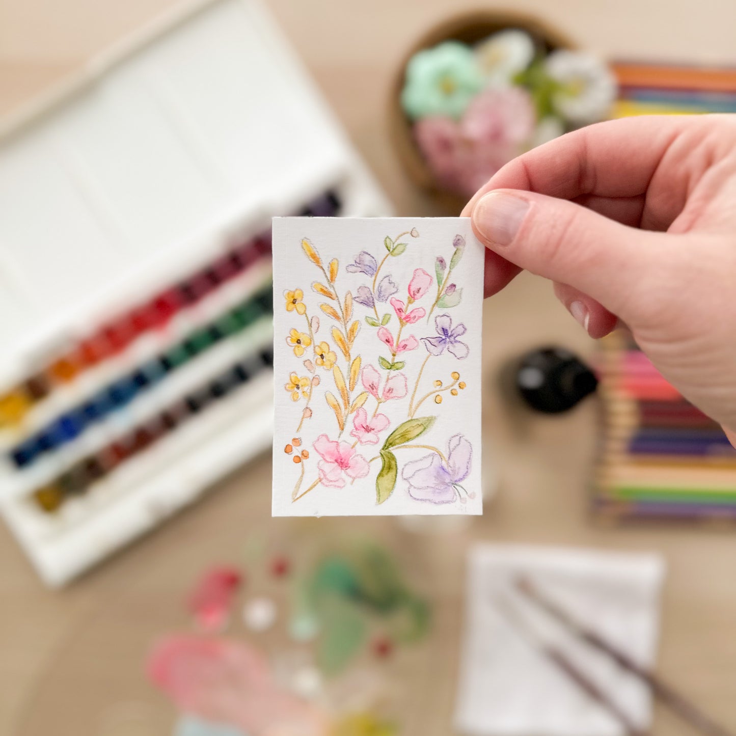 Cottage Blooms – Original ACEO Painting (Batch 008 #4)