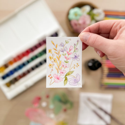 Cottage Blooms – Original ACEO Painting (Batch 008 #4)