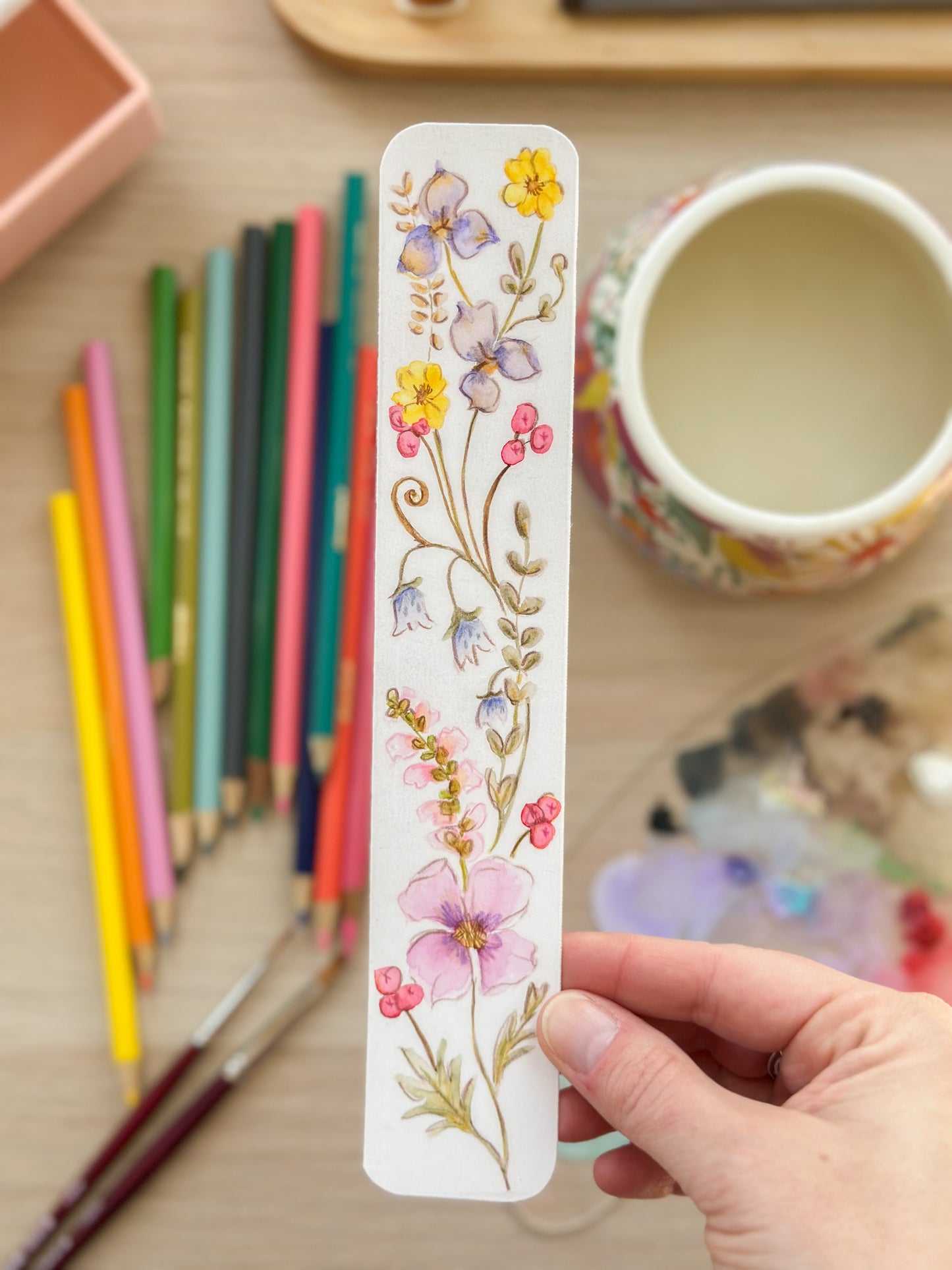 Soft Stem Notes – Original Art Hand-Painted Floral Bookmark