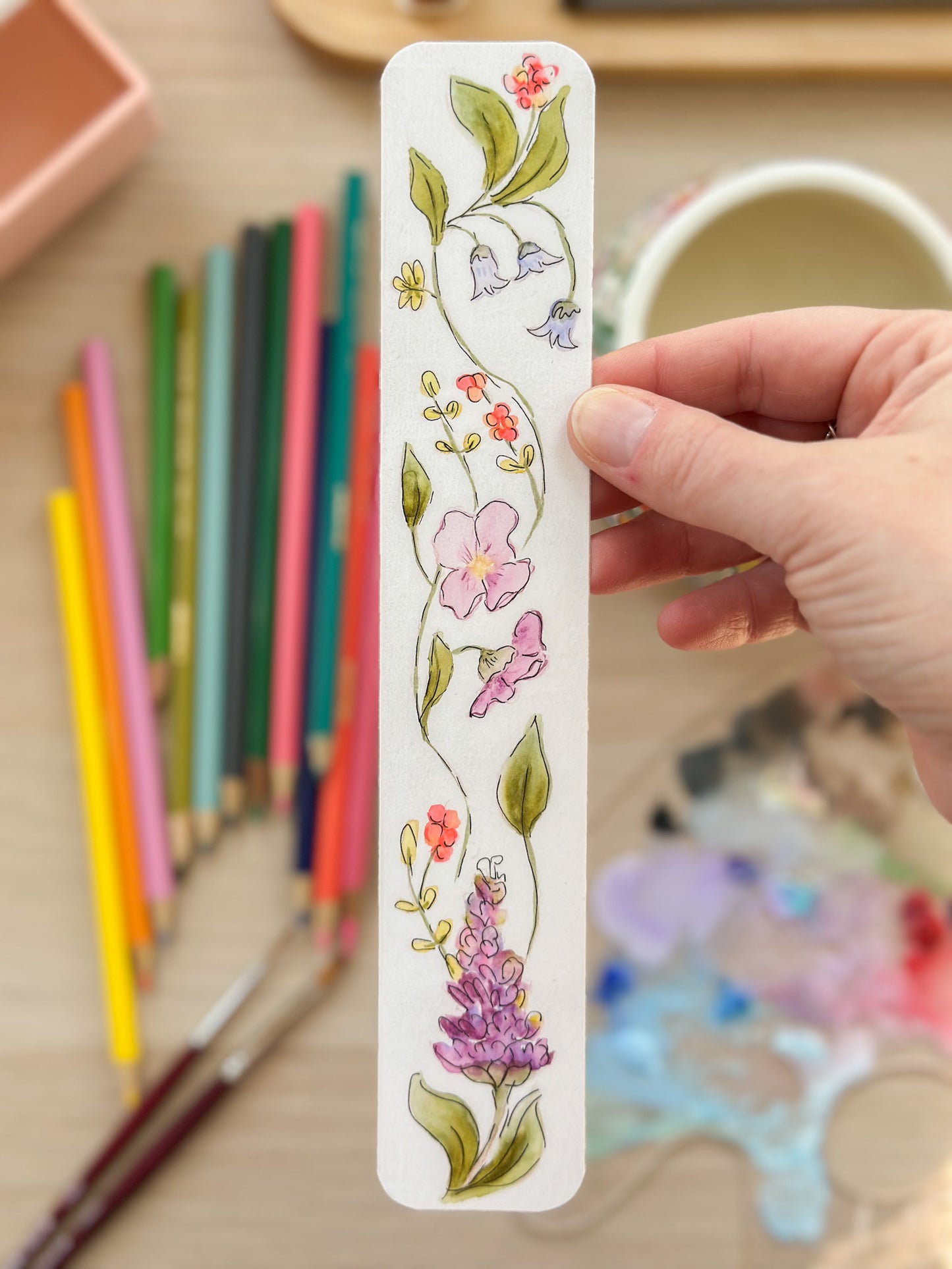 Painted Pause – Original Art Hand-Painted Floral Bookmark