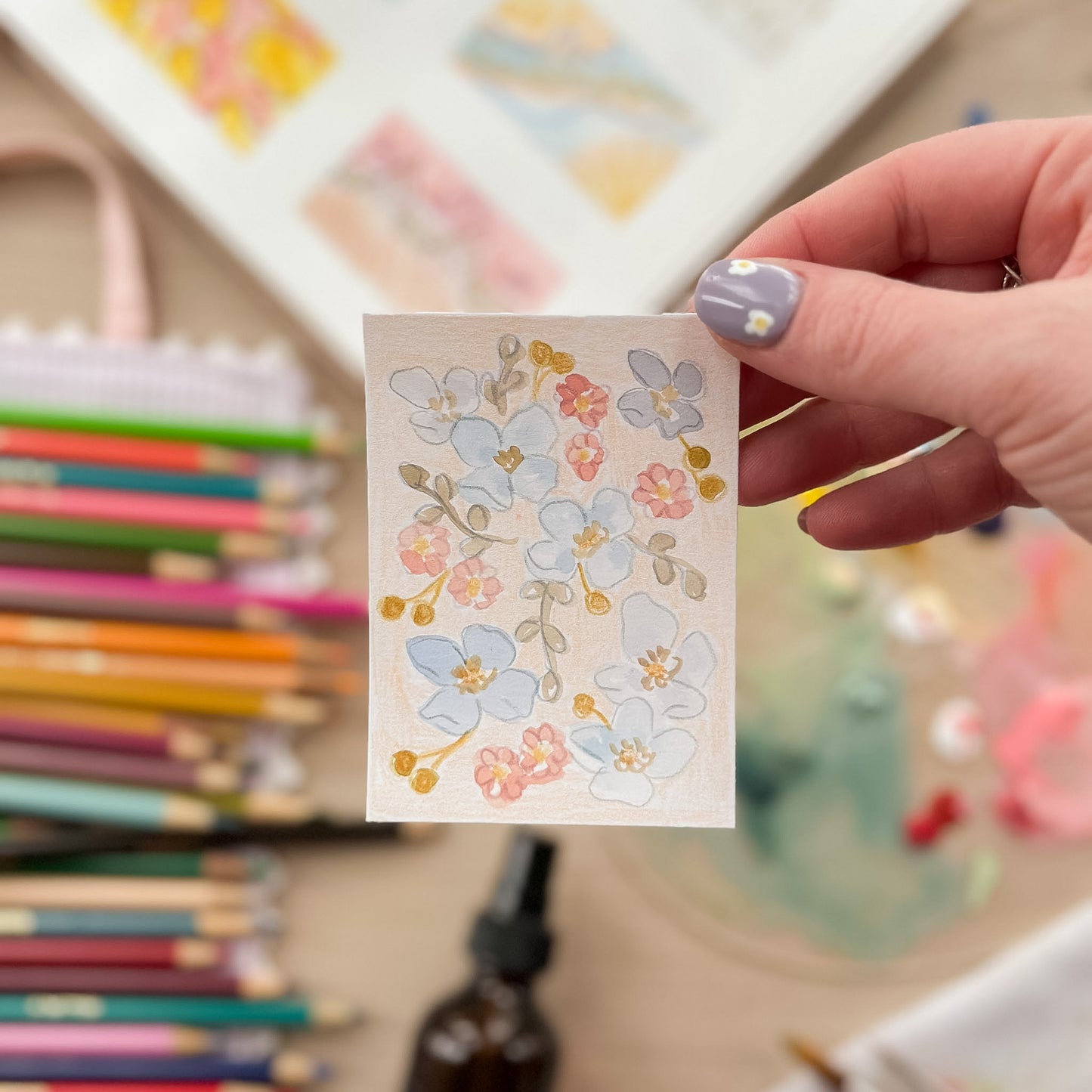 Tiny Blue Whispers – Original ACEO Painting (Batch 009 #10)