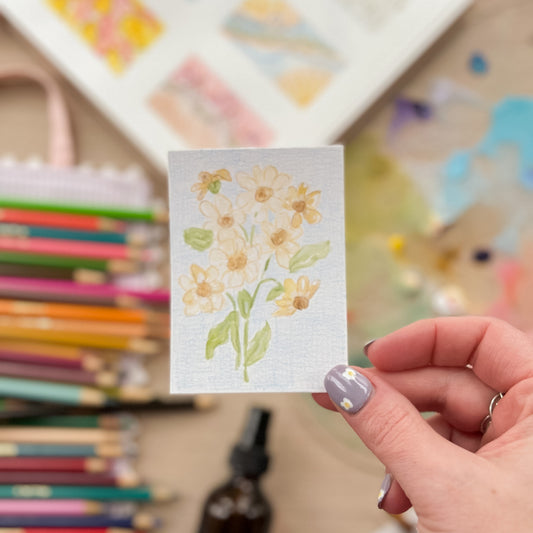 Golden Face Blooms – Original ACEO Painting (Batch 009 #9)