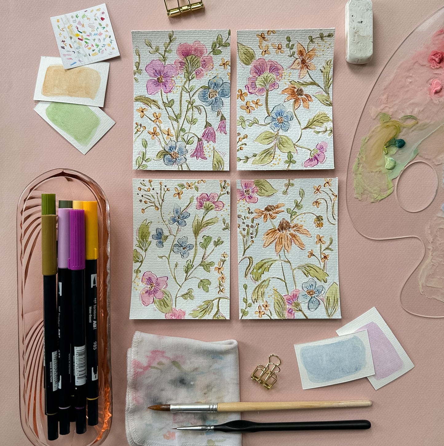 Original Paintings : My First Garden #1-4 | Hand Painted by Carrie