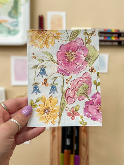Original Paintings : Mid Summer Blooms #1-4 | Hand Painted by Carrie