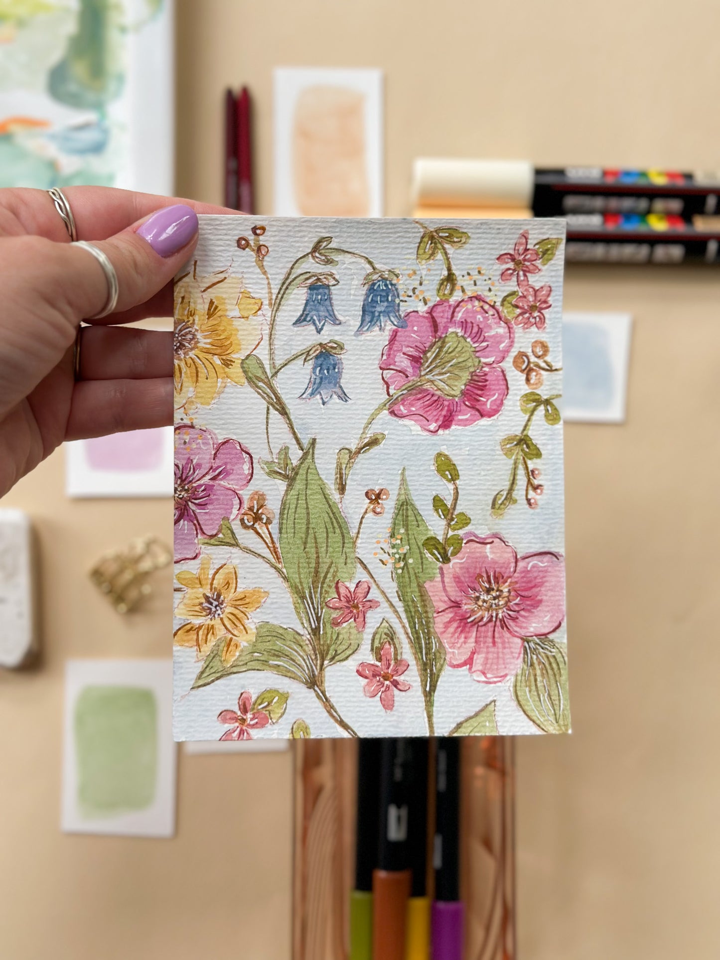 Original Paintings : Mid Summer Blooms #1-4 | Hand Painted by Carrie