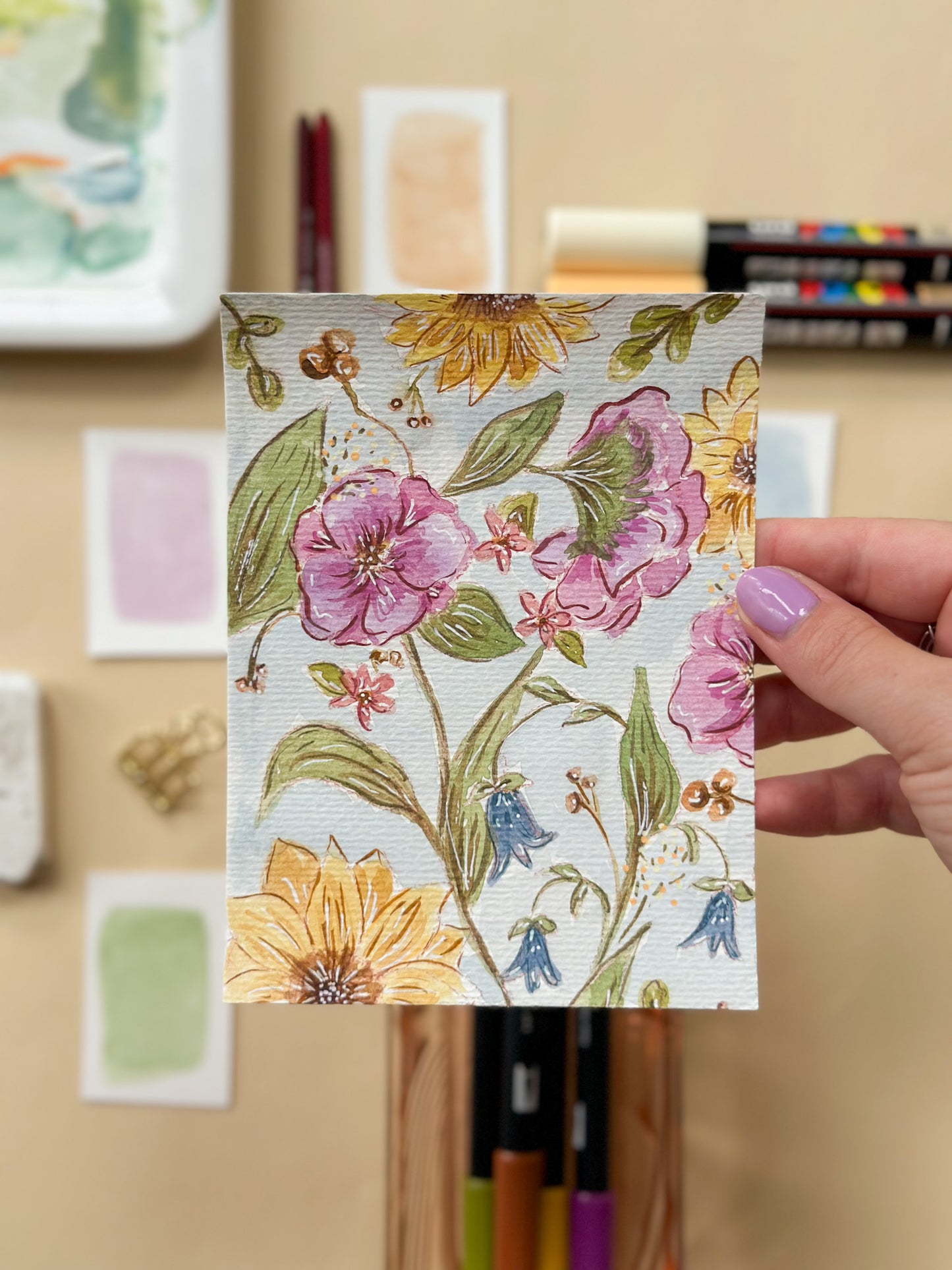 Original Paintings : Mid Summer Blooms #1-4 | Hand Painted by Carrie