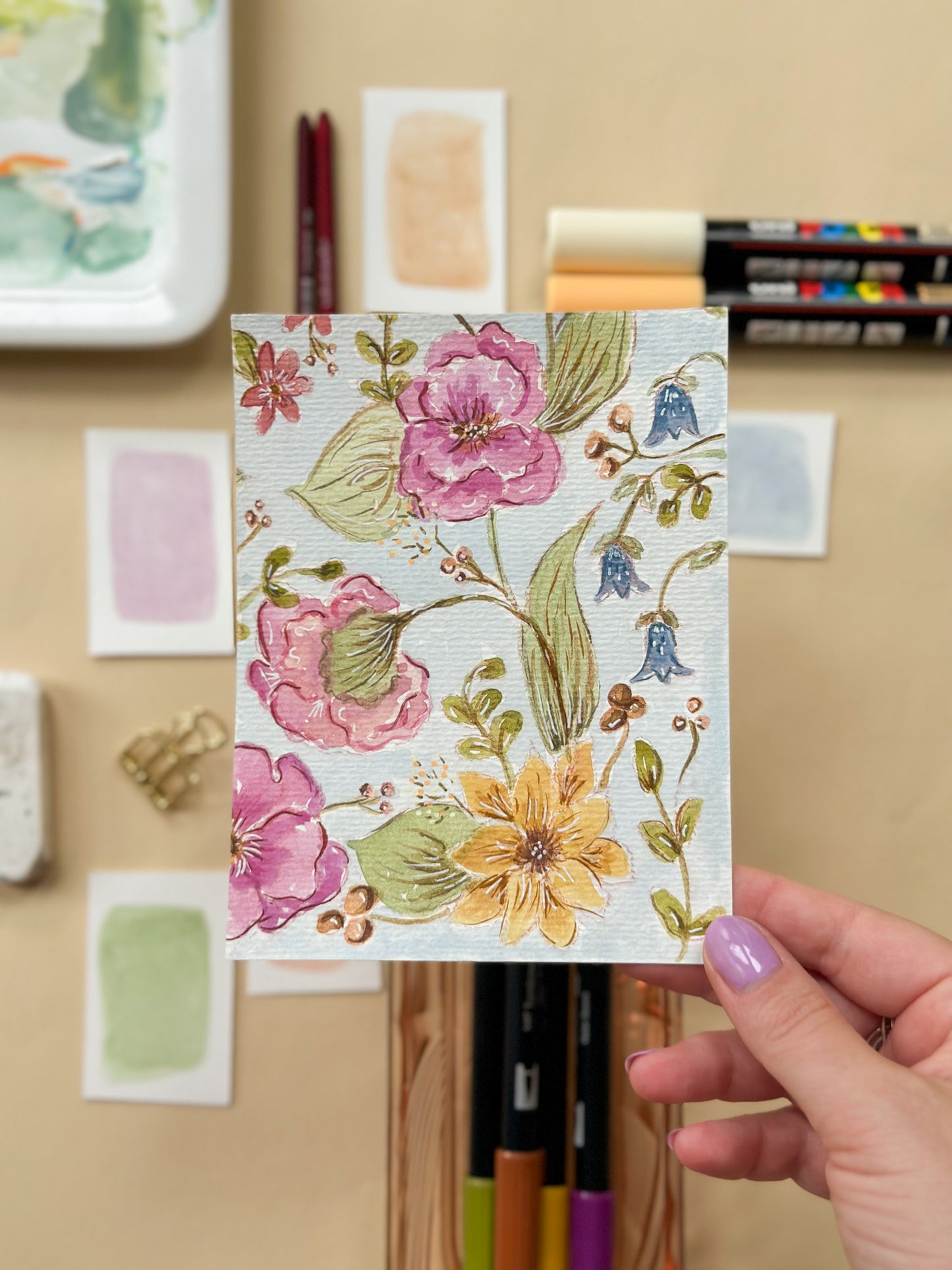 Original Paintings : Mid Summer Blooms #1-4 | Hand Painted by Carrie
