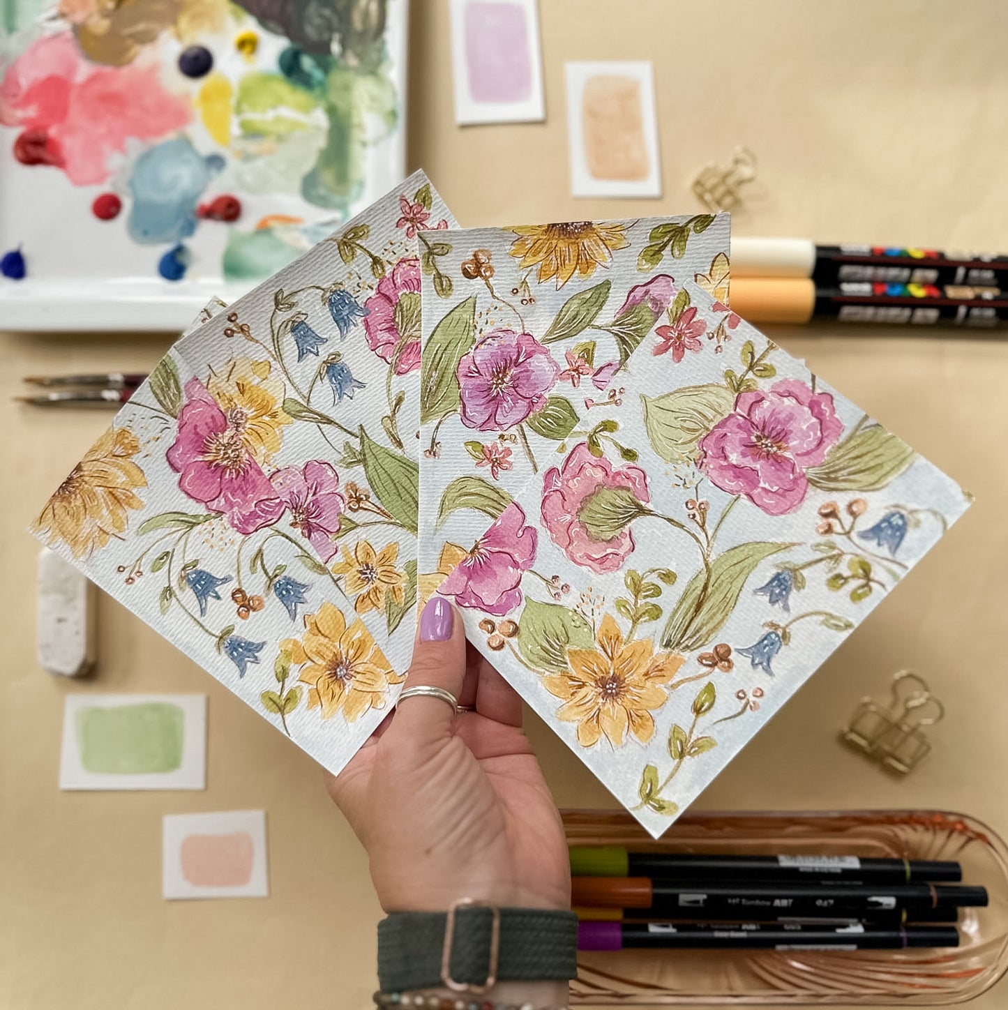Original Paintings : Mid Summer Blooms #1-4 | Hand Painted by Carrie