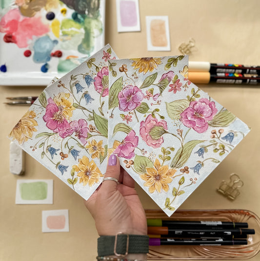 Original Paintings : Mid Summer Blooms #1-4 | Hand Painted by Carrie
