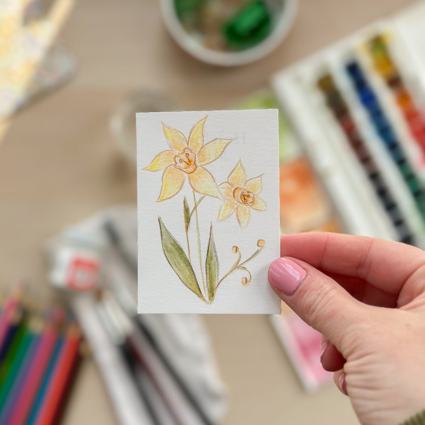 Paired in Early Spring – Original ACEO Painting (Batch 005 #1)