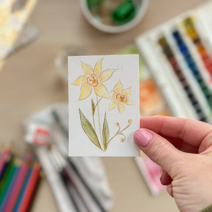 Paired in Early Spring – Original ACEO Painting (Batch 005 #1)