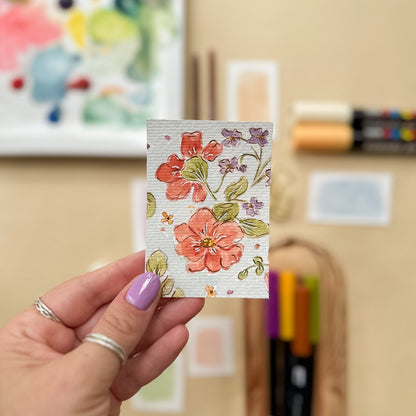 Poppies and Violets #2 – Original ACEO Painting (Batch 020 #2)