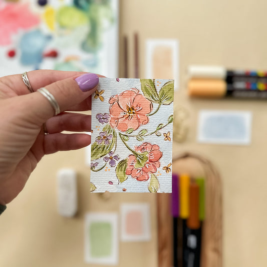 Poppies and Violets #3 – Original ACEO Painting (Batch 020 #3)