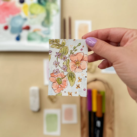 Poppies and Violets #3 – Original ACEO Painting (Batch 020 #3)