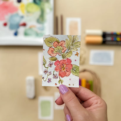 Poppies and Violets #7 – Original ACEO Painting (Batch 020 #7)