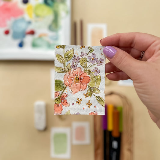 Poppies and Violets #9 – Original ACEO Painting (Batch 020 #9)