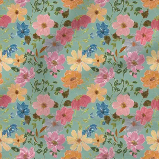 Jackie Floral (Teal) - Fabric by the yard starting at