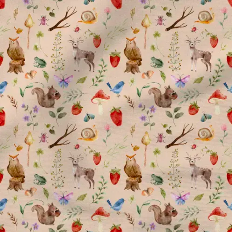 Woodland Creatures (Cream) - Fabric by the yard starting at