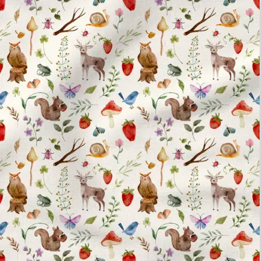 Woodland Creatures (White) - Fabric by the yard starting at