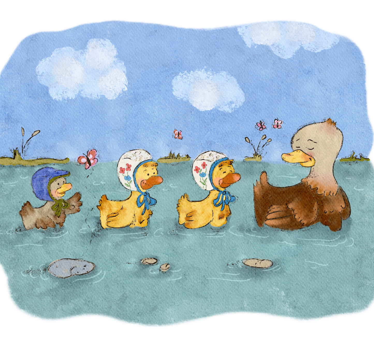 Bonnet Critter - Mama & Ducklings