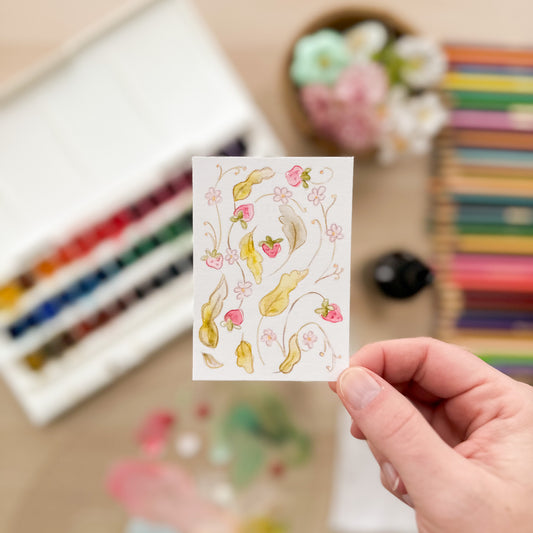 Strawberry Whispers at Dusk – Original ACEO Painting (Batch 008 #1)