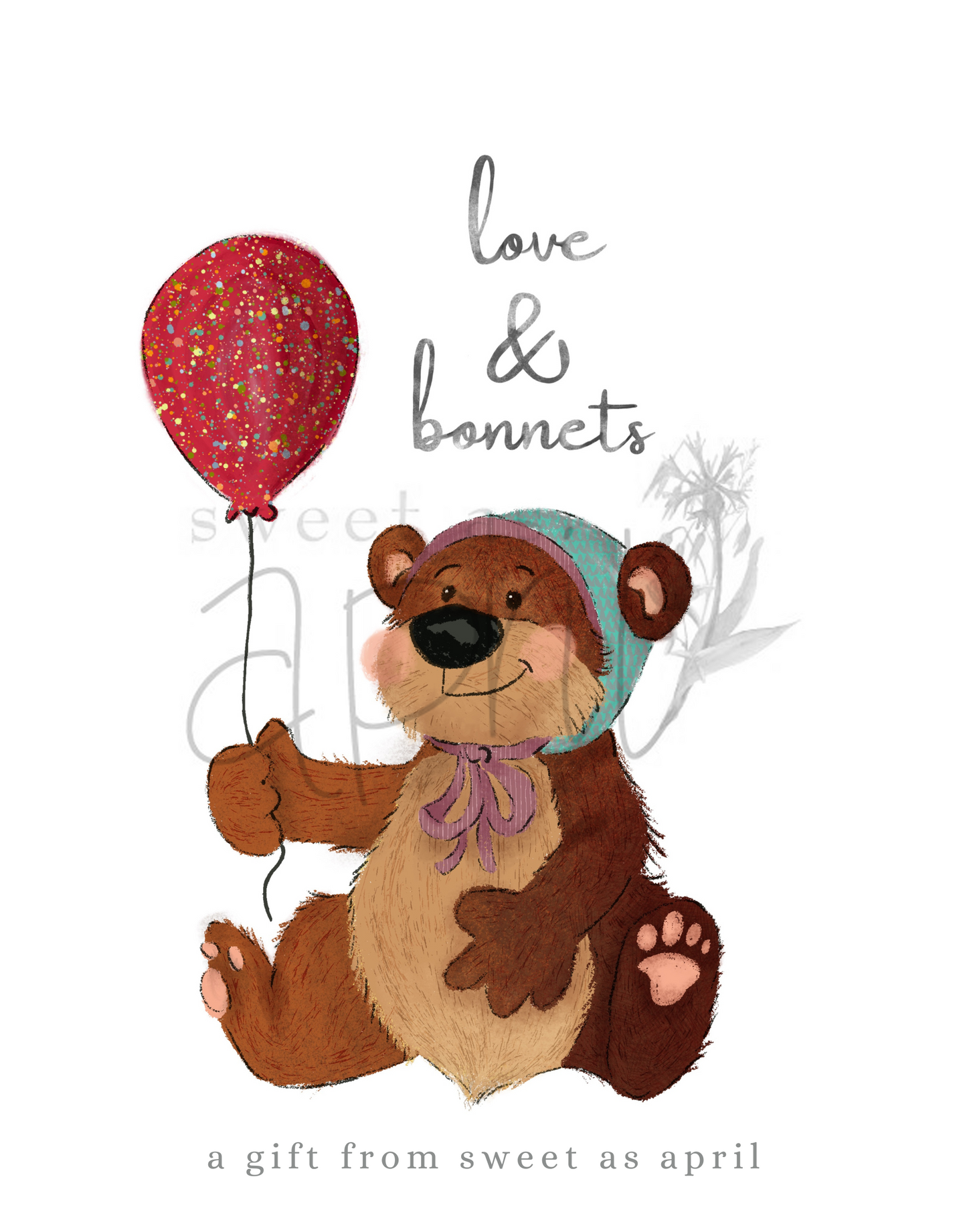 Love & Bonnets SAA Card : Balloon Bear Digital Download