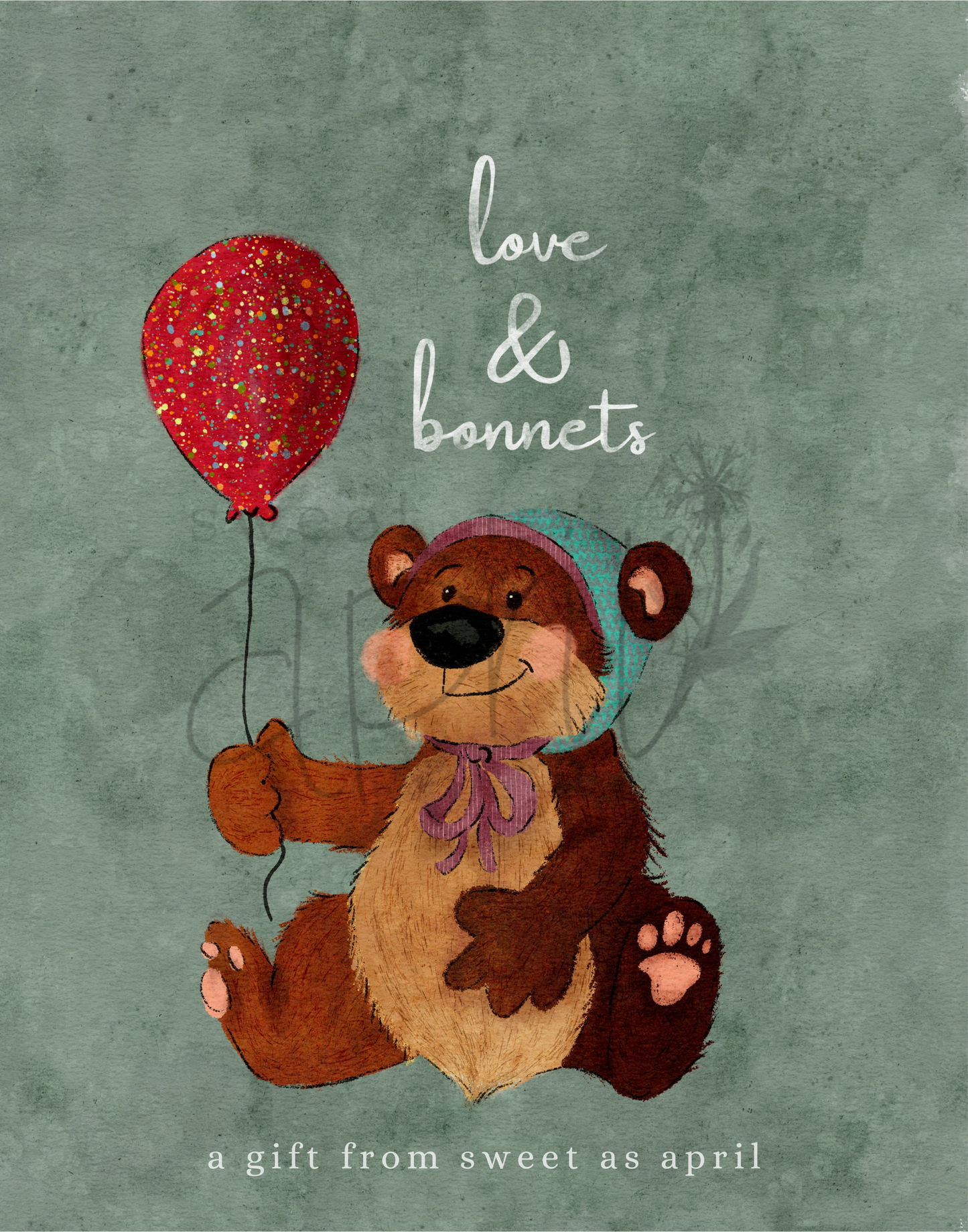 Love & Bonnets SAA Card : Balloon Bear Digital Download