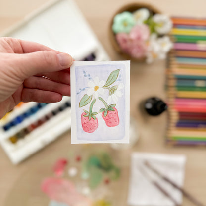 Wild Strawberries in Garden Light – Original ACEO Painting (Batch 008 #3)