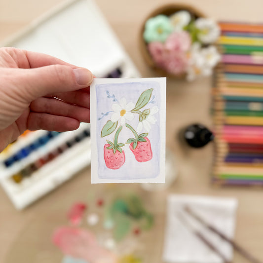 Wild Strawberries in Garden Light – Original ACEO Painting (Batch 008 #3)