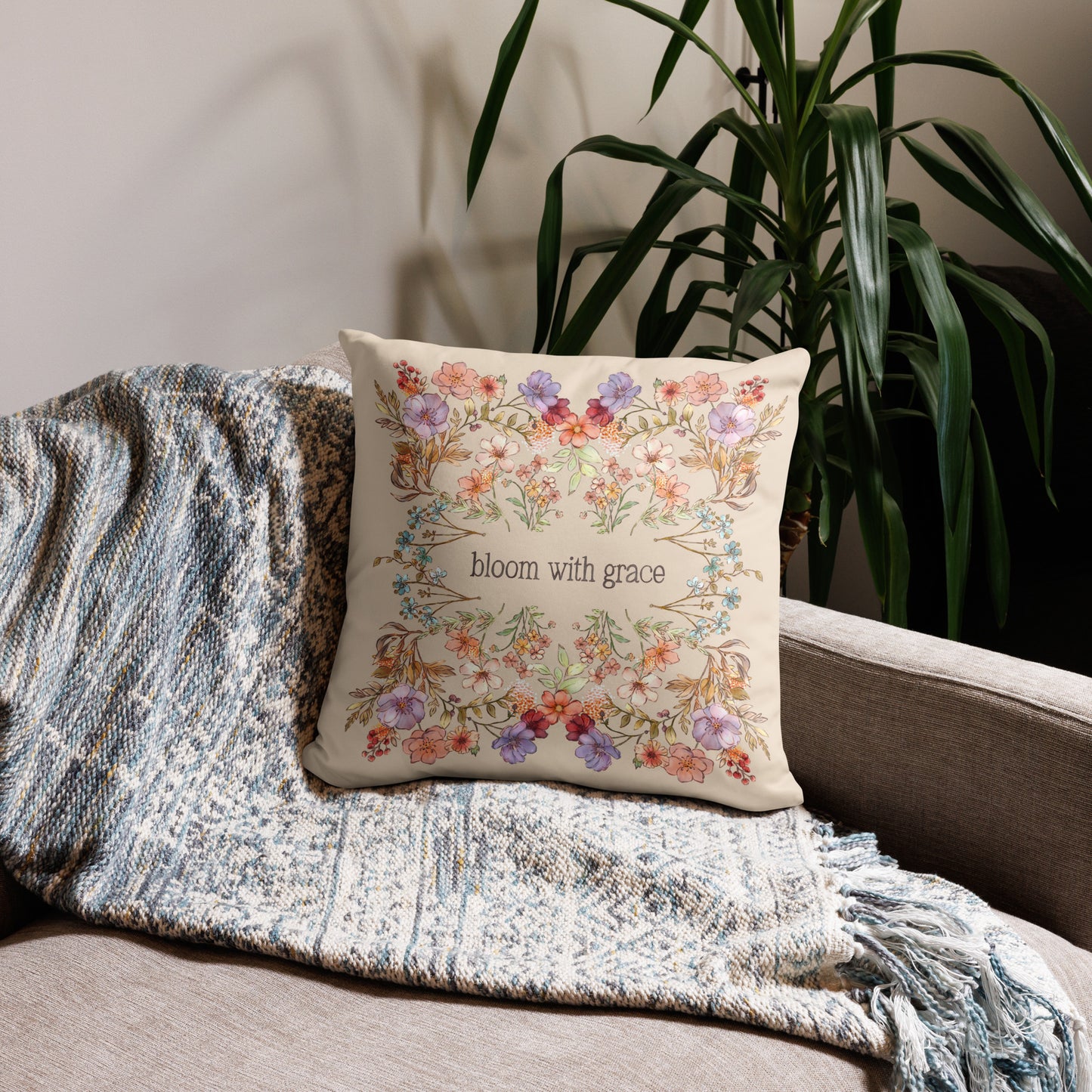 Bloom with Grace : Beige Pillow