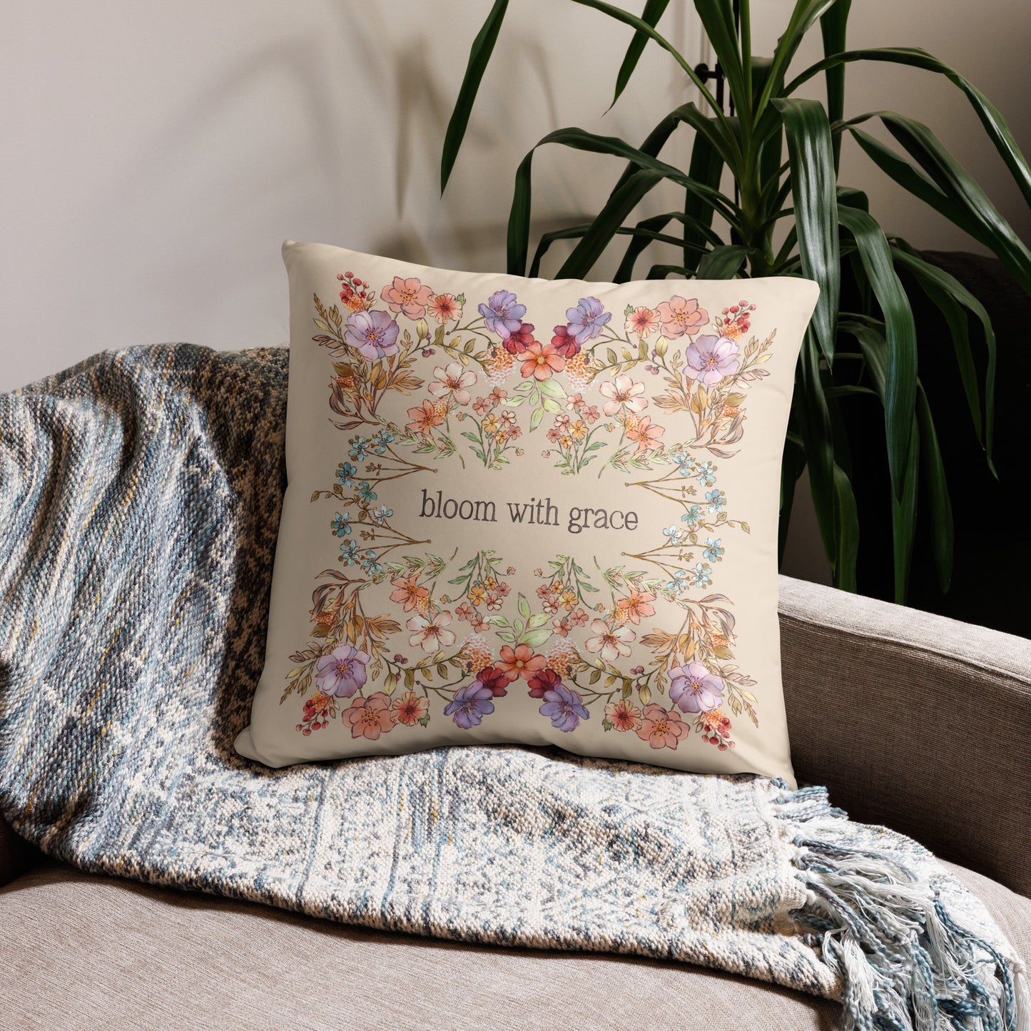 Bloom with Grace : Beige Pillow